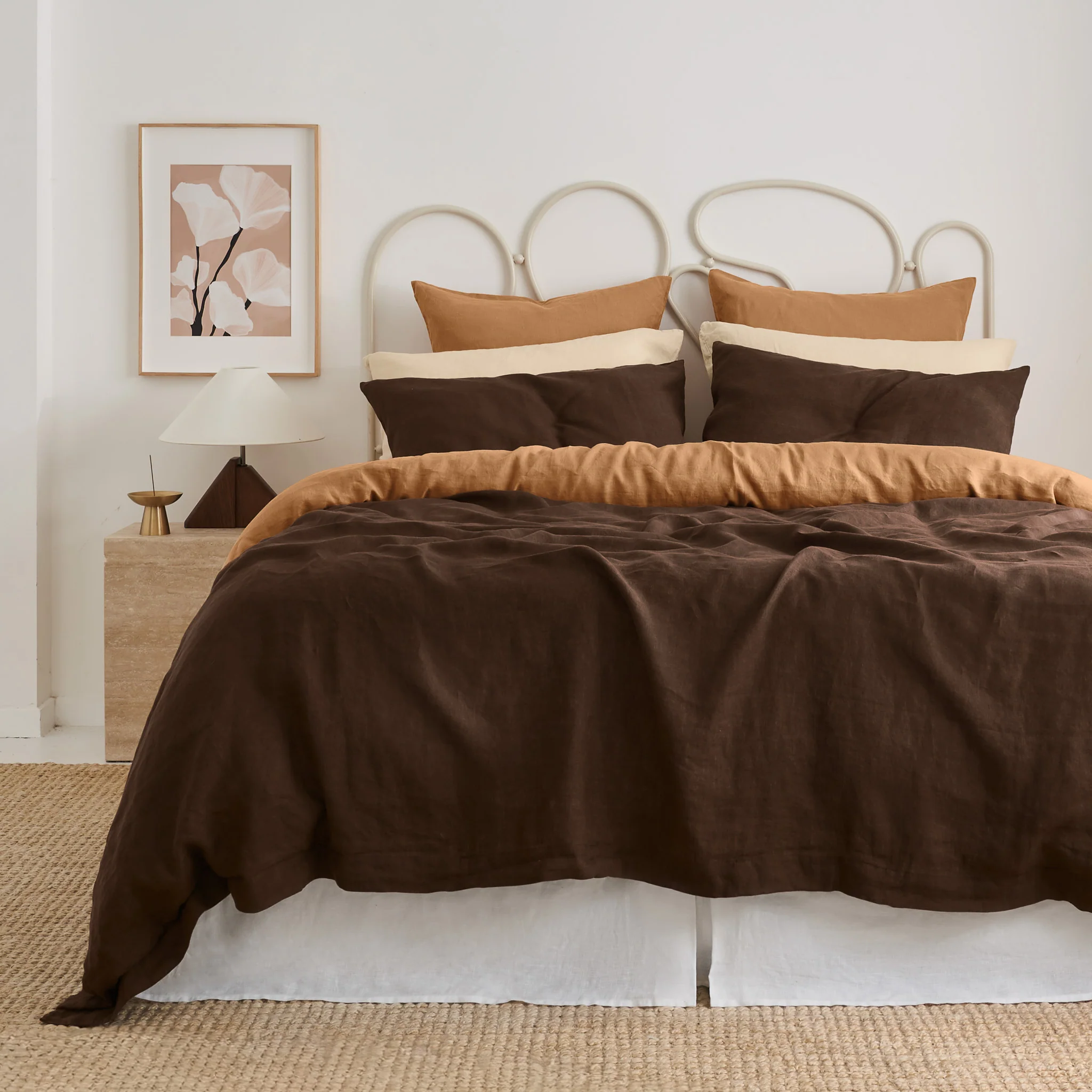French Flax Linen Quilt Cover Set in Chocolate - Image 10