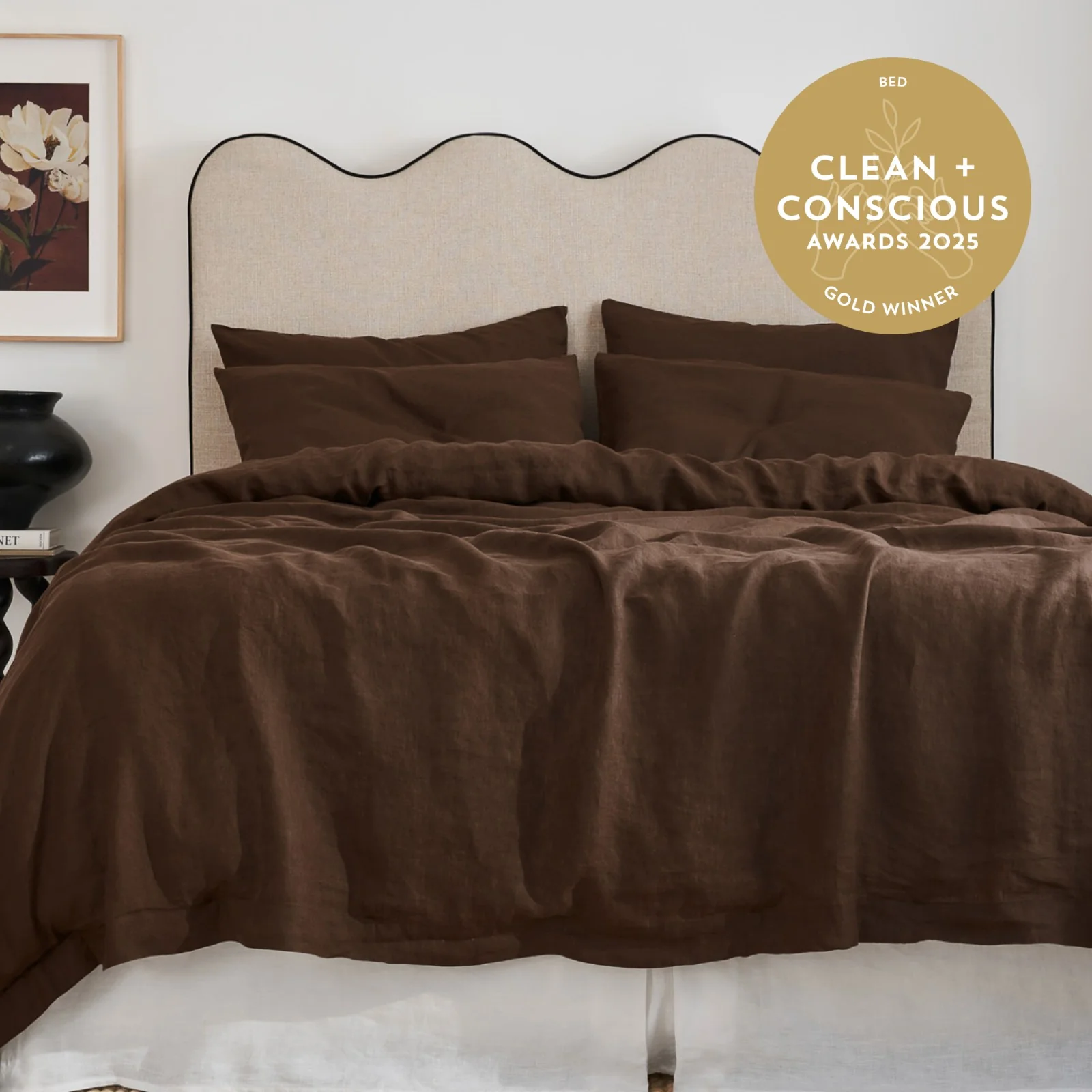 French Flax Linen Quilt Cover Set in Chocolate - Image 3