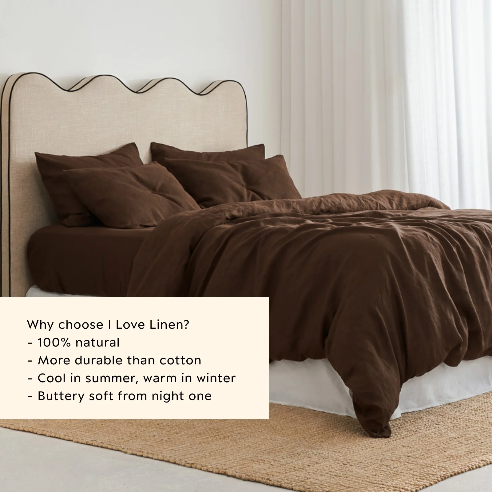 French Flax Linen Quilt Cover Set in Chocolate - Image 5