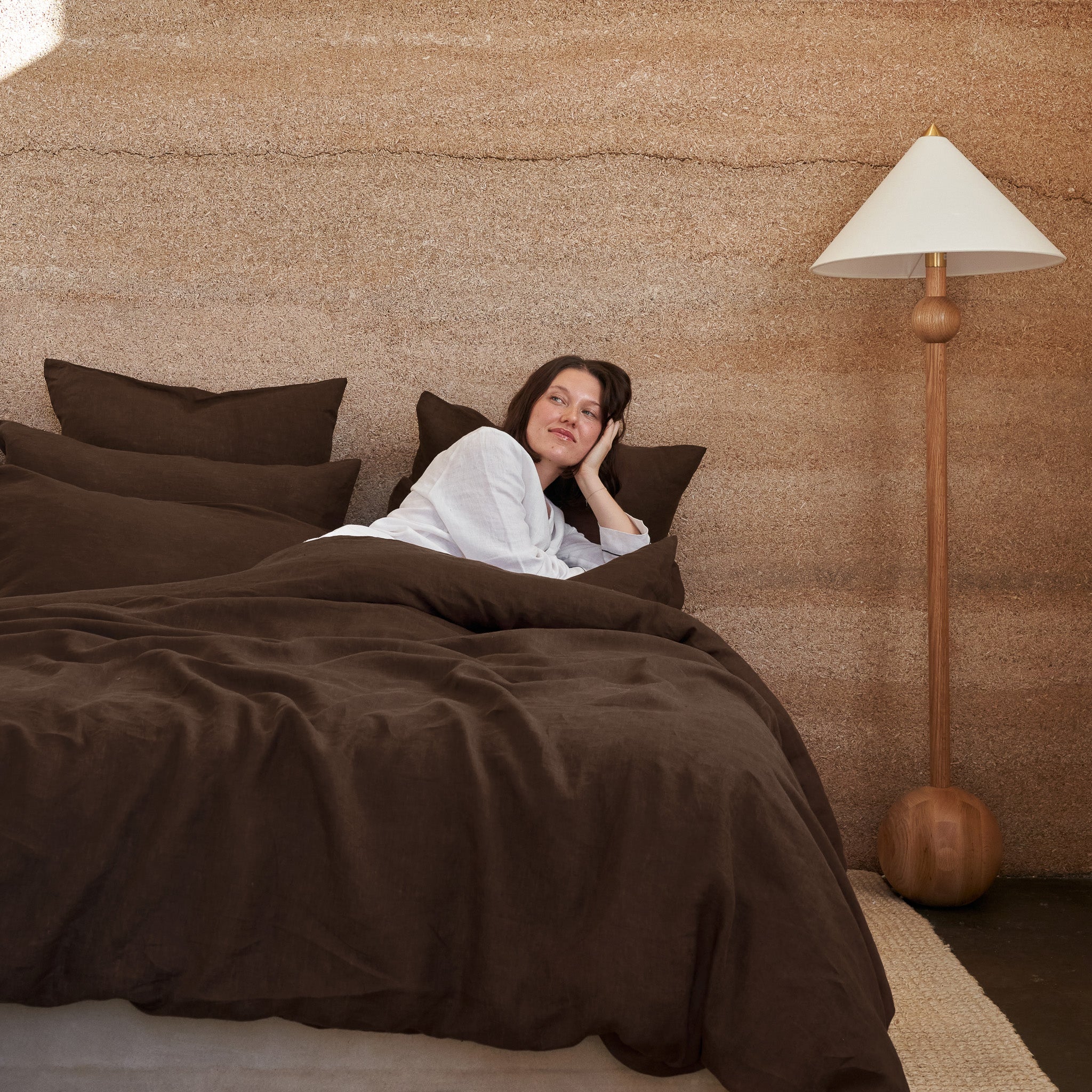French Flax Linen Quilt Cover Set in Chocolate - Image 6