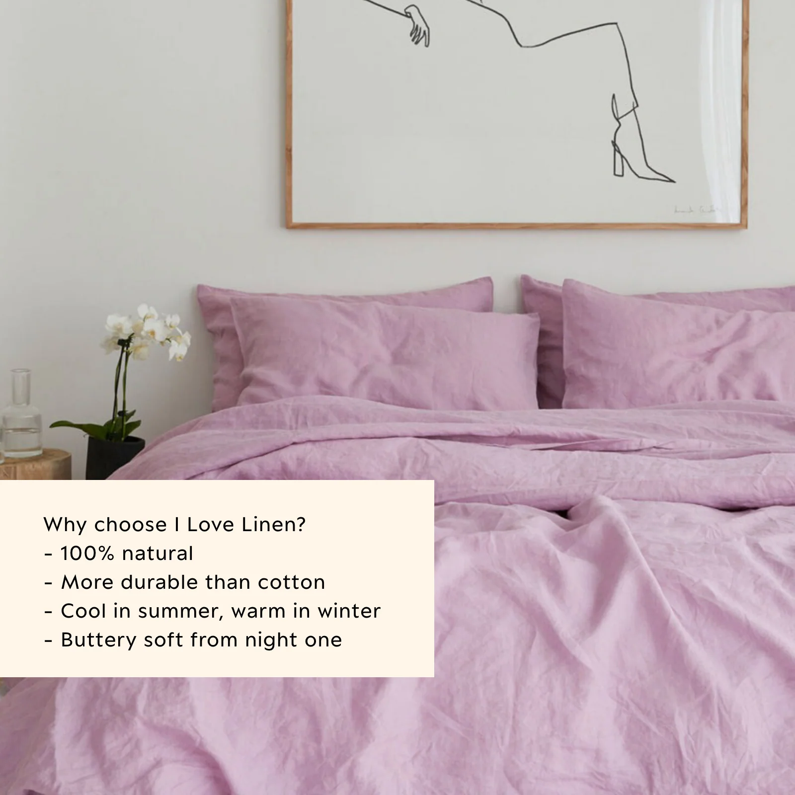 French Flax Linen Quilt Cover Set in Lilac - Image 7