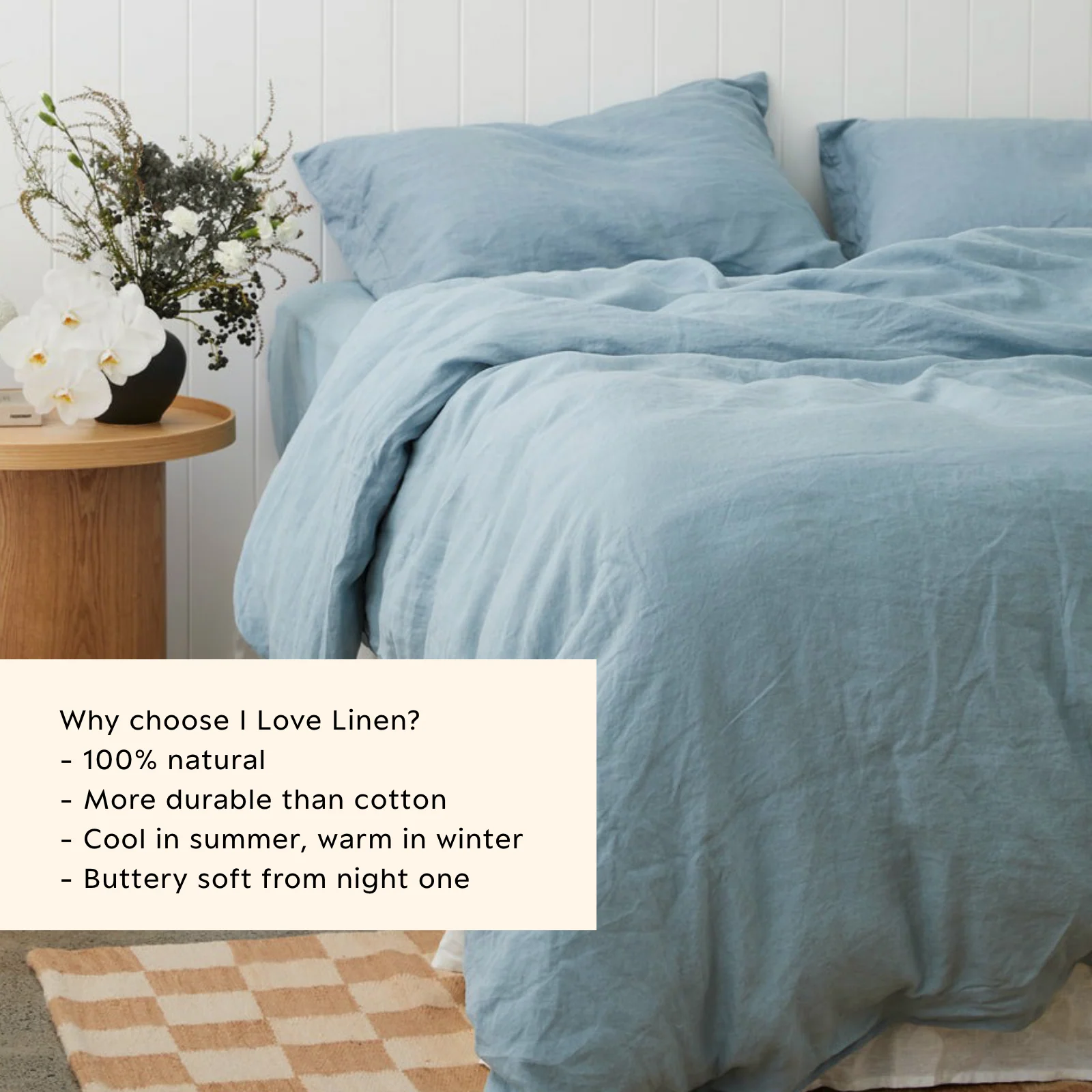 French Flax Linen Quilt Cover Set in Marine Blue - Image 4