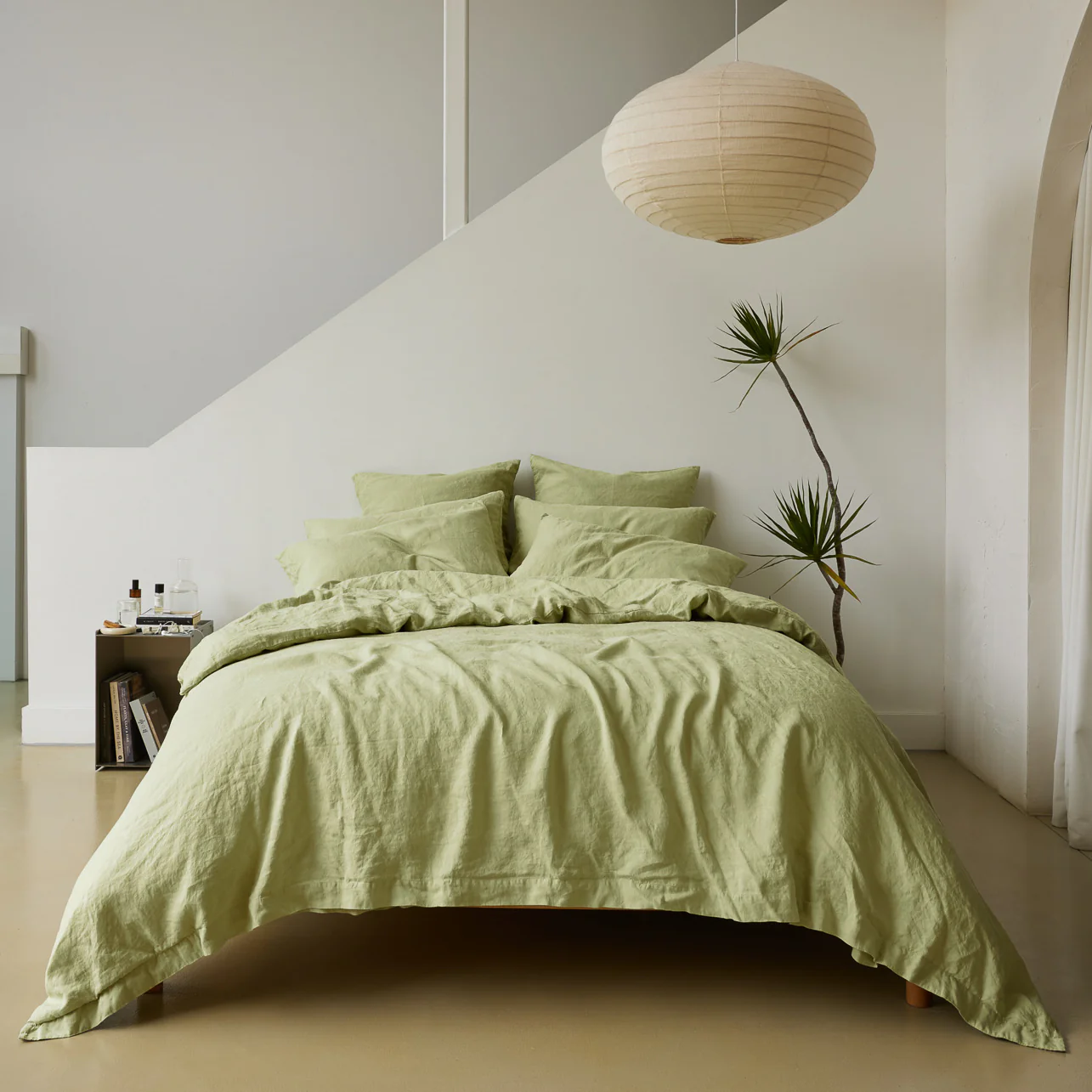 French Flax Linen Quilt Cover Set in Matcha - Image 2