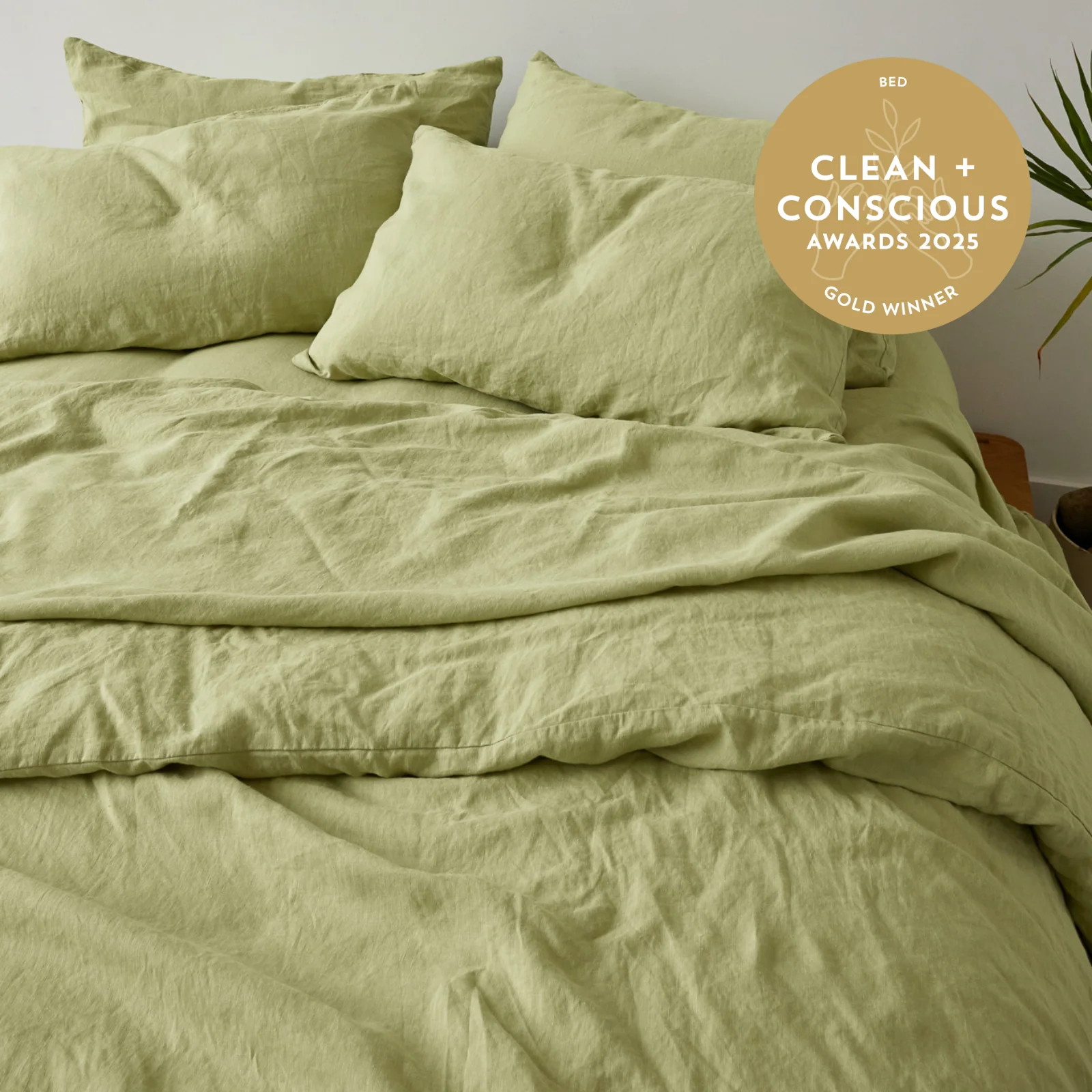 French Flax Linen Quilt Cover in Matcha - Image 5
