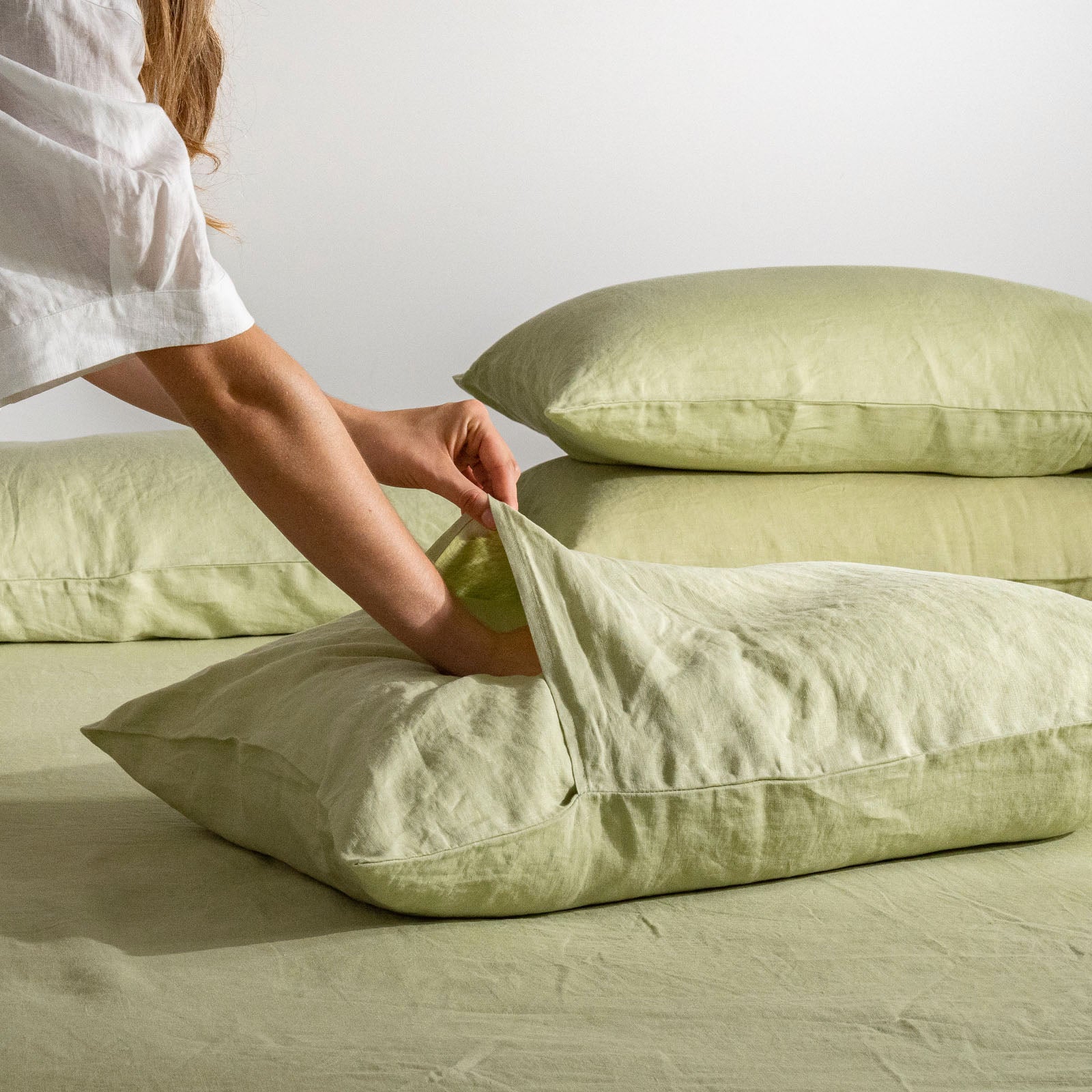 French Flax Linen Quilt Cover Set in Matcha - Image 7