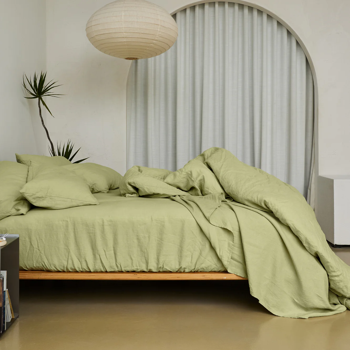 French Flax Linen Quilt Cover Set in Matcha - Image 8