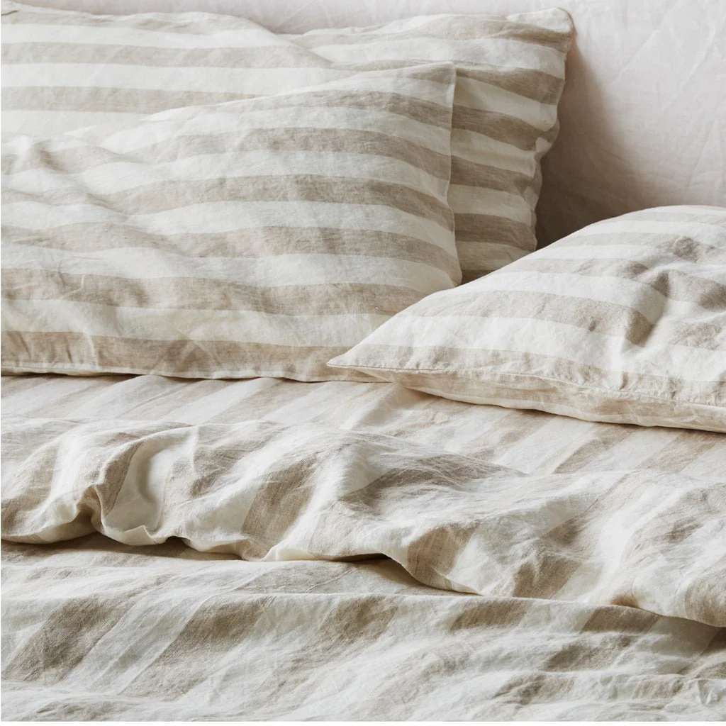 French Flax Linen Quilt Cover Set in Natural Thick Stripe - Image 6