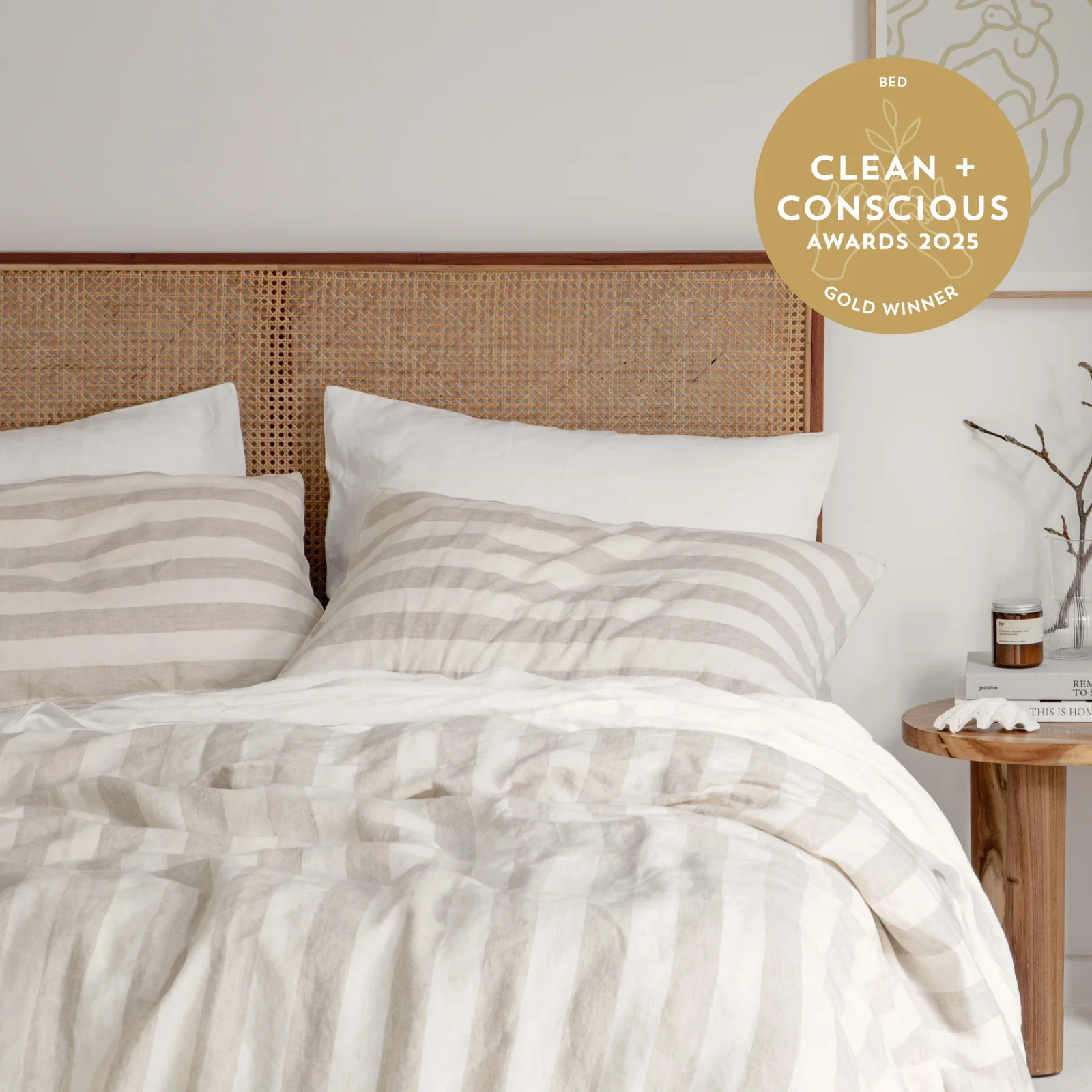 French Flax Linen Quilt Cover Set in Natural Thick Stripe - Image 8