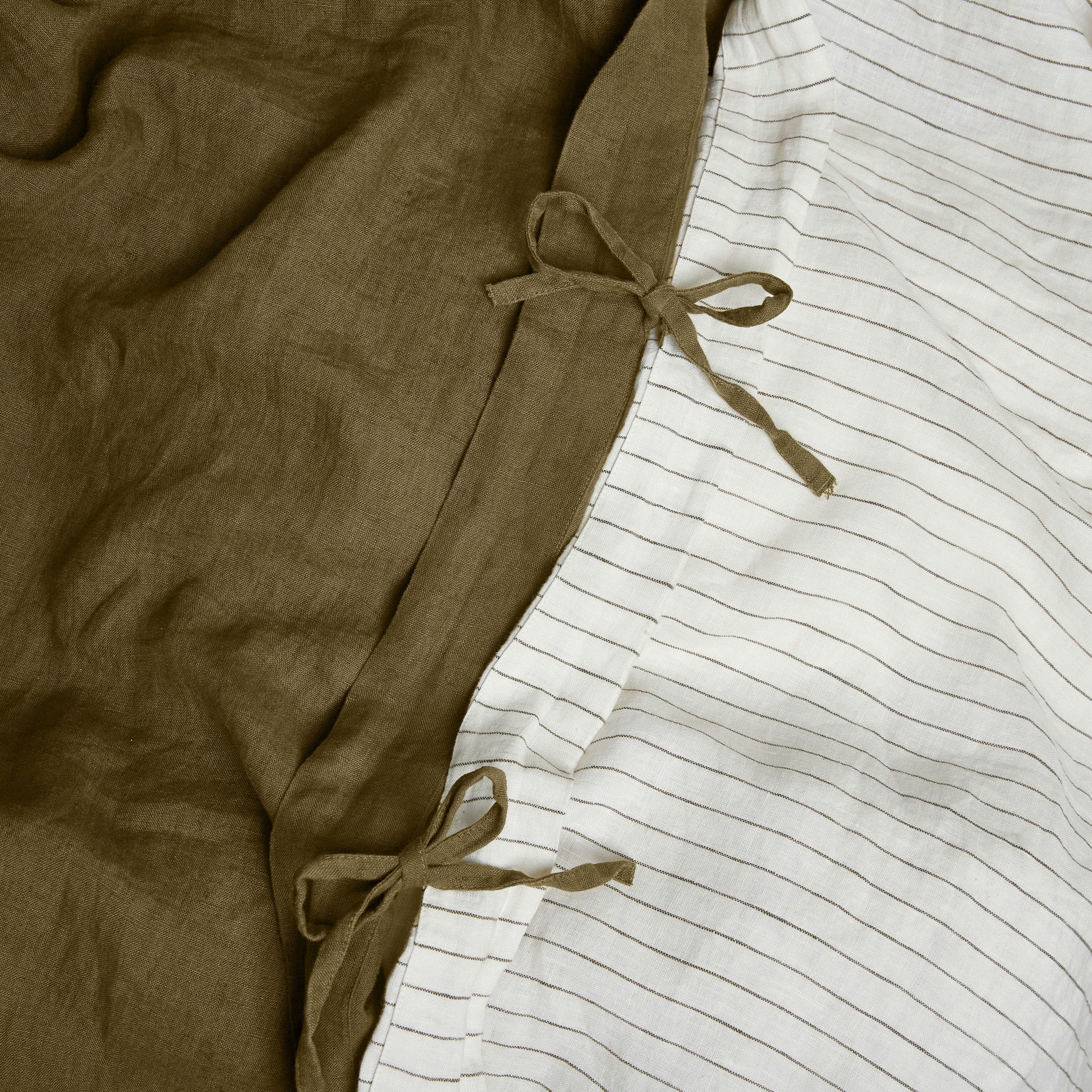 French Flax Linen Quilt Double Sided Cover SET in Olive/Olive Stripe - Image 8