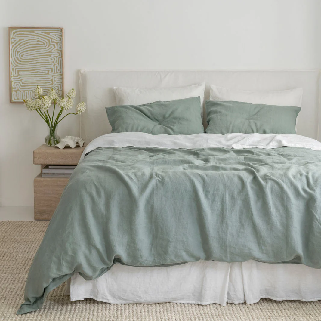 French Flax Linen Quilt Cover Set in Sage - Image 10