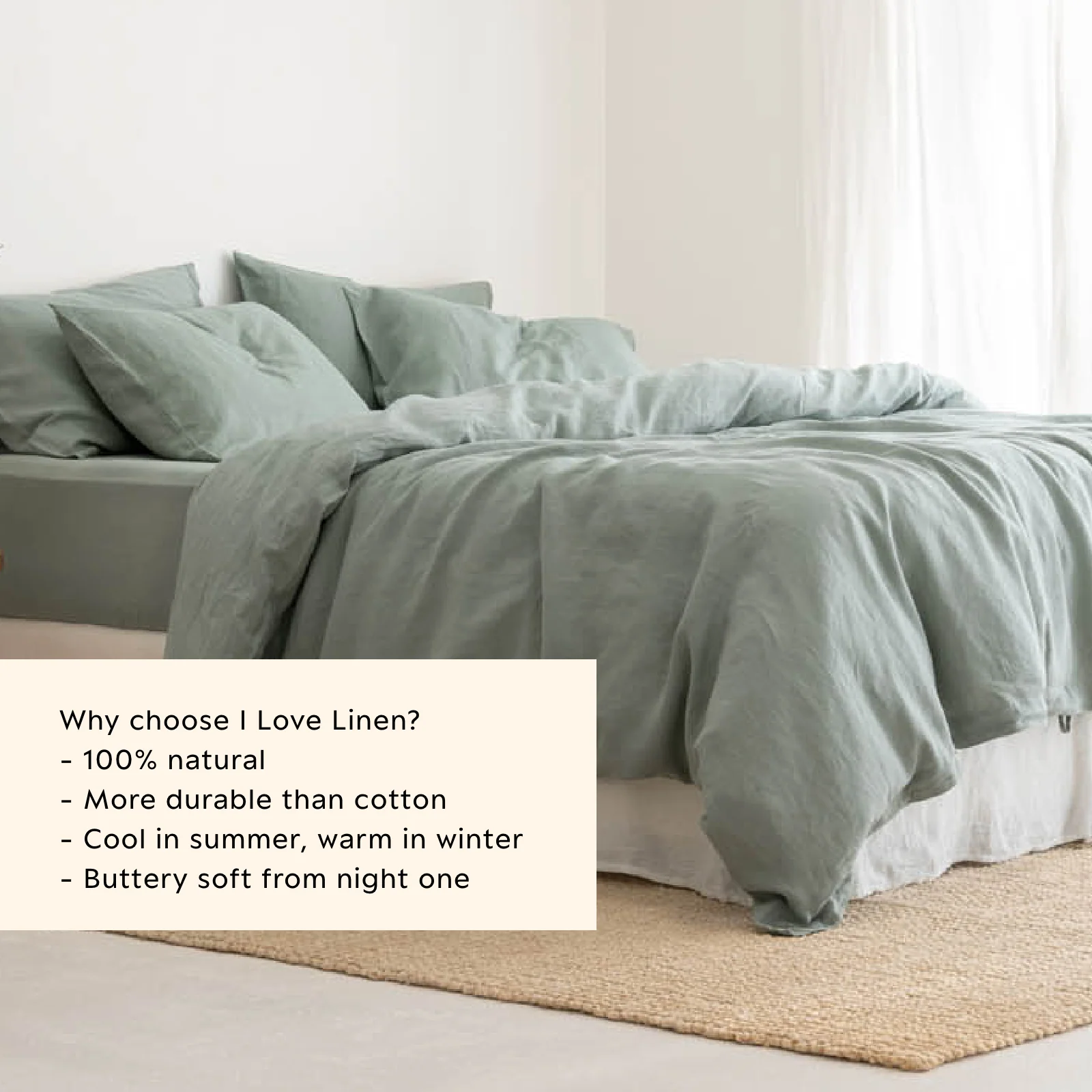 French Flax Linen Quilt Cover Set in Sage - Image 6