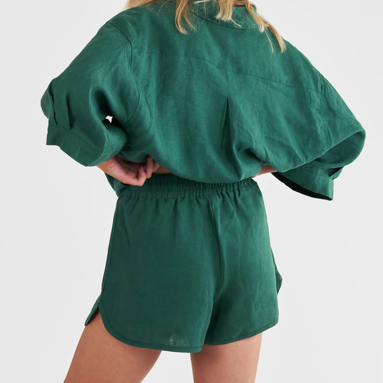 French Flax Linen Relaxed Short in Jade - Image 2