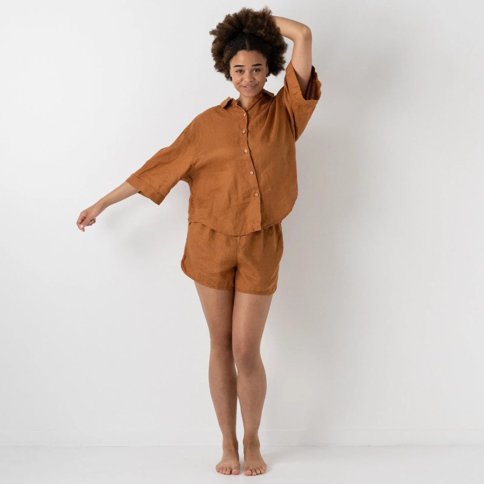 French Flax Linen Relaxed Short in Ochre - Image 5