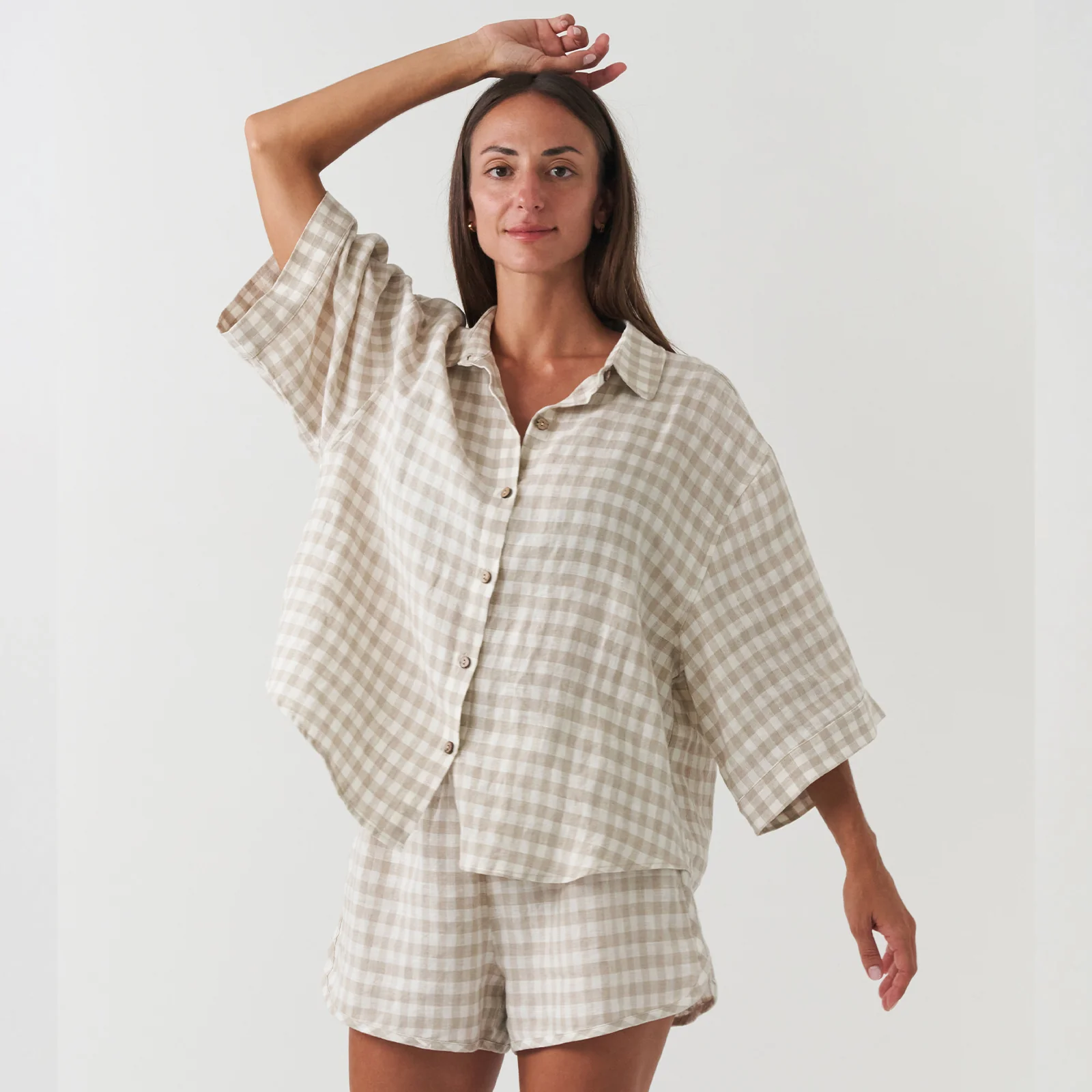 French Flax Linen Ruby Set in Beige Gingham - Image 3