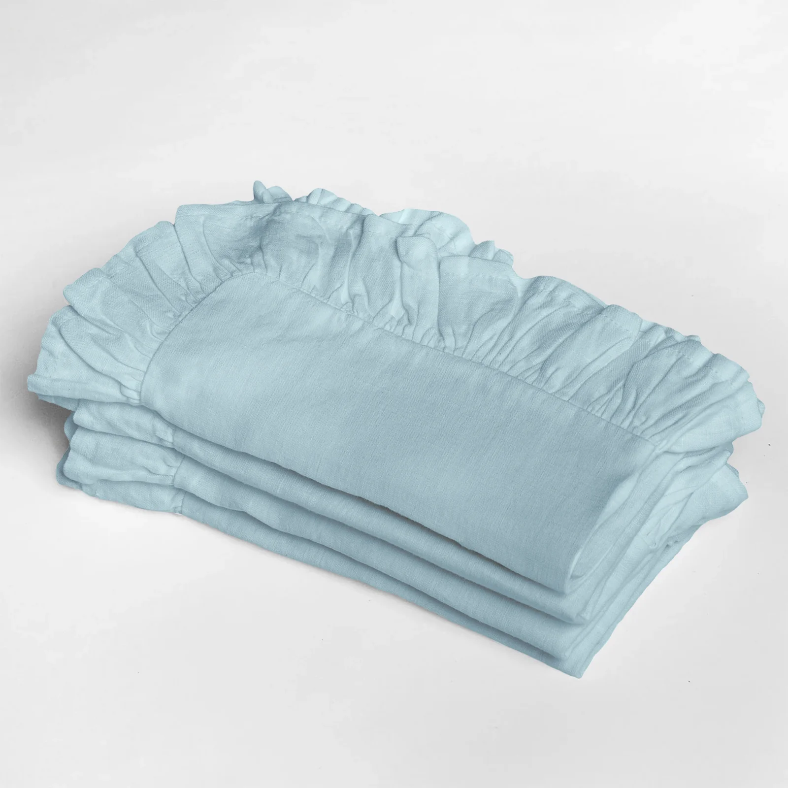 French Flax Linen Ruffles Napkins (Set Of 4) in Sky Blue