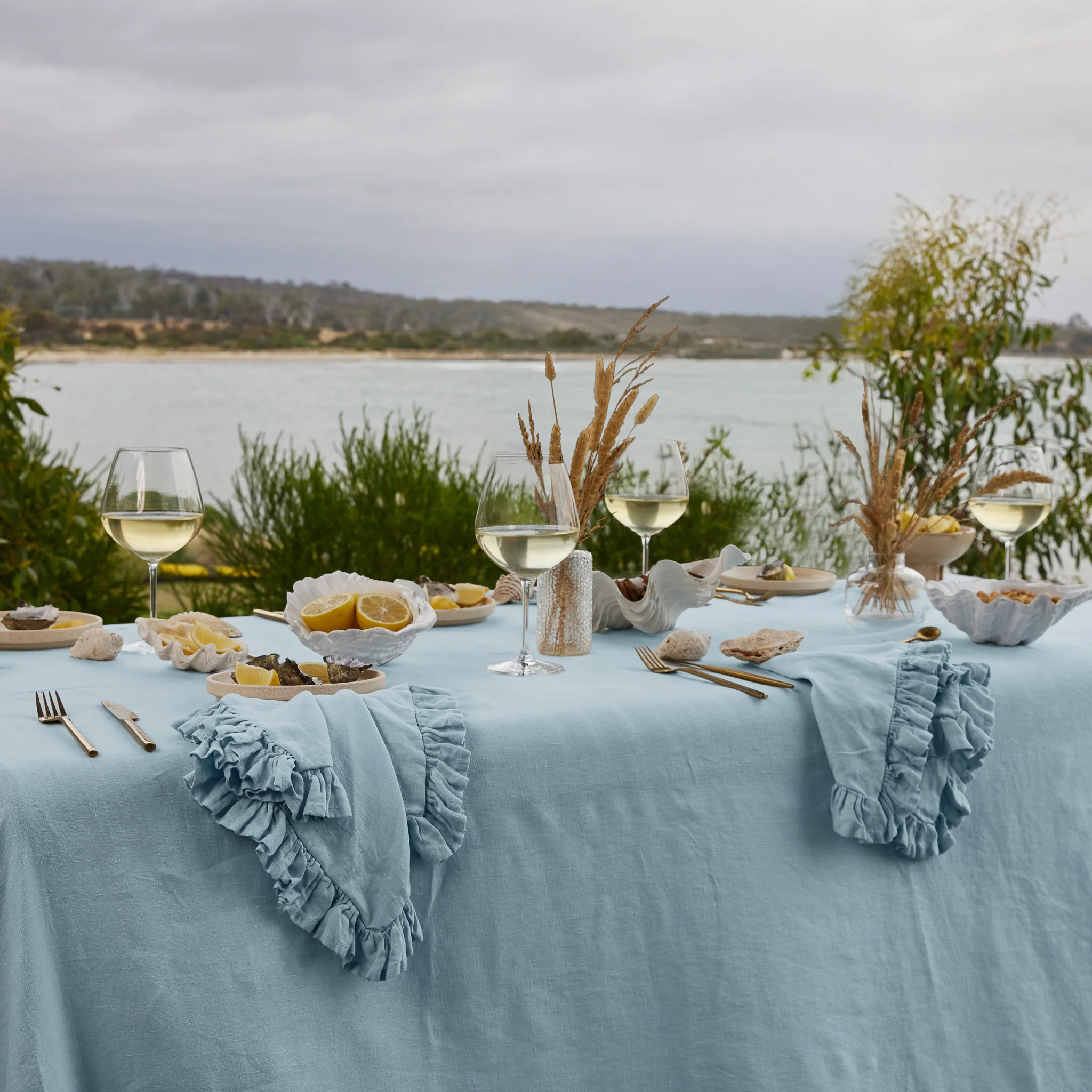 French Flax Linen Ruffles Napkins (Set Of 4) in Sky Blue - Image 8