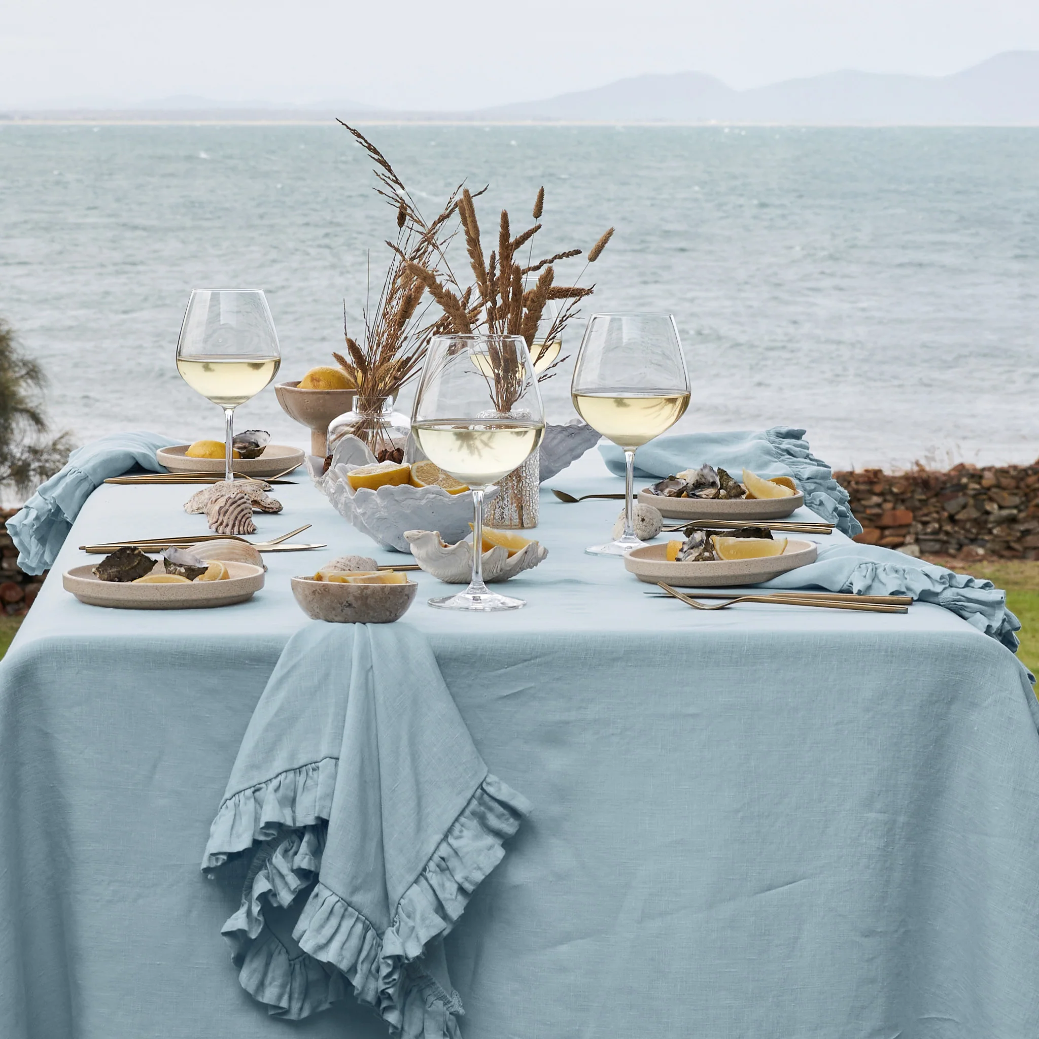 French Flax Linen Ruffles Napkins (Set Of 4) in Sky Blue - Image 9