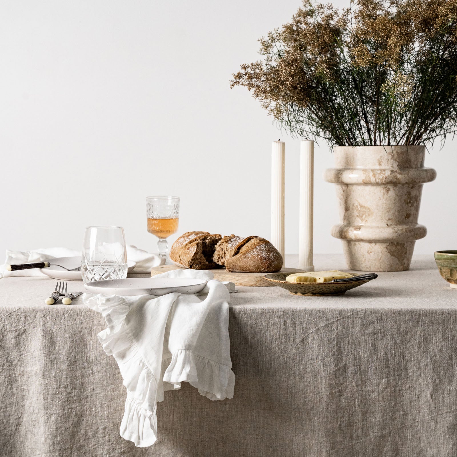 French Flax Linen Ruffles Table Cloth in Natural - Image 3