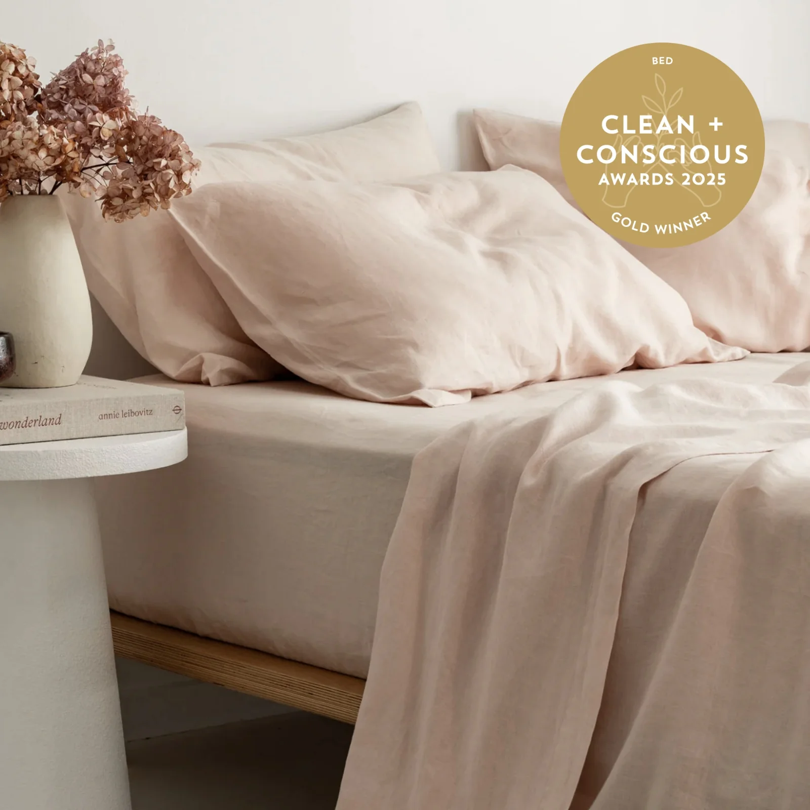 French Flax Linen Sheet Set in Blush - Image 5