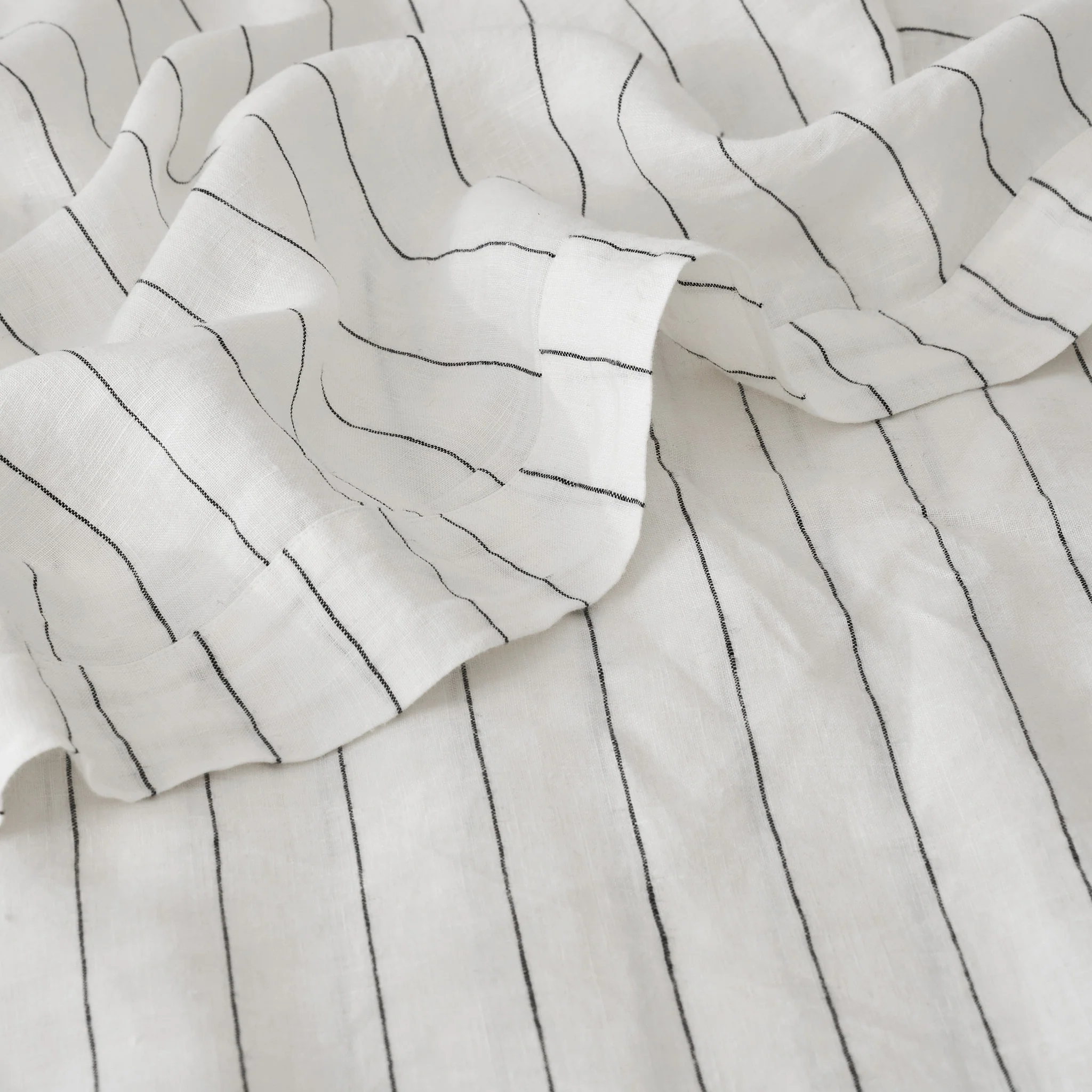 French Flax Linen Sheet Set in Charcoal Stripe - Image 6