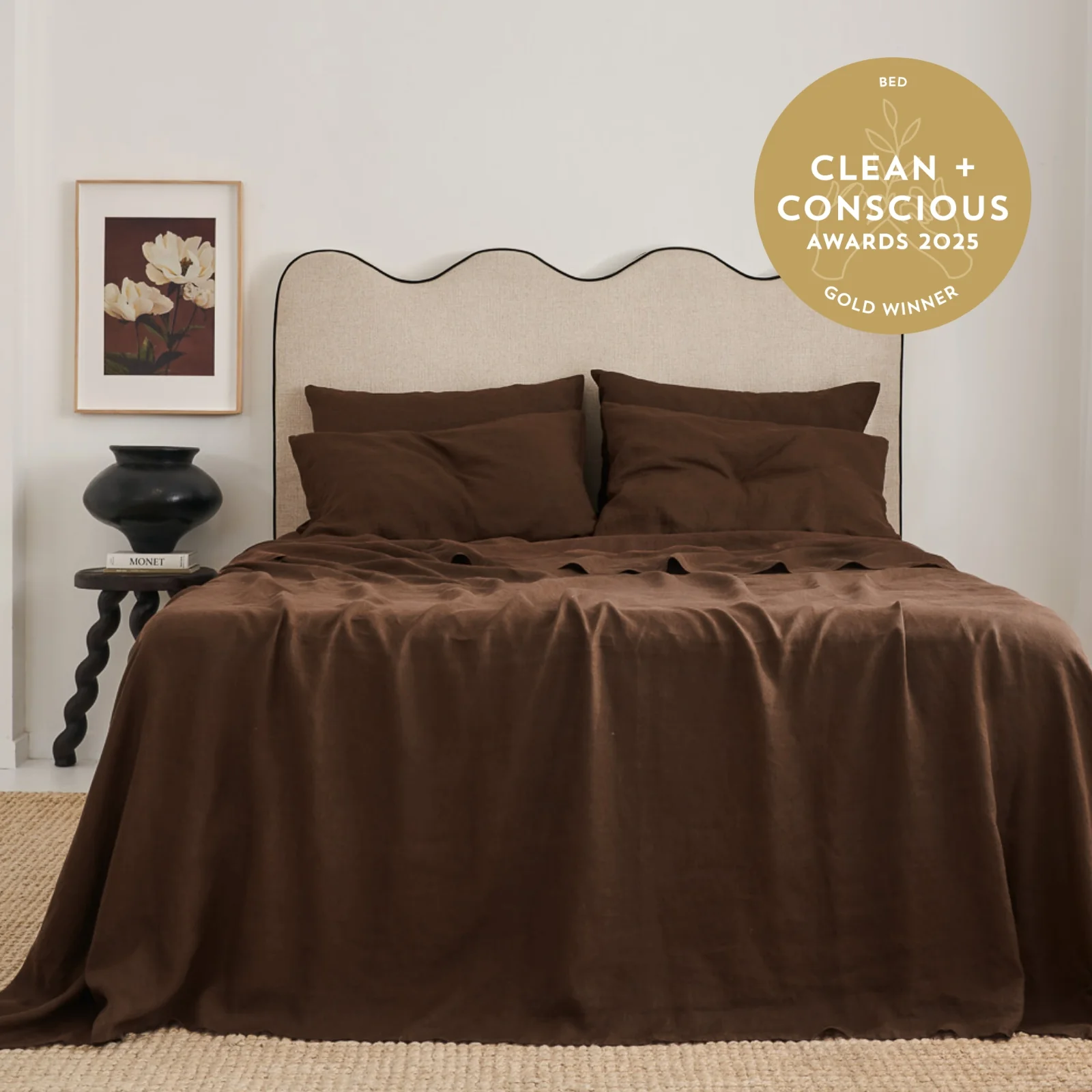 French Flax Linen Sheet Set in Chocolate - Image 4