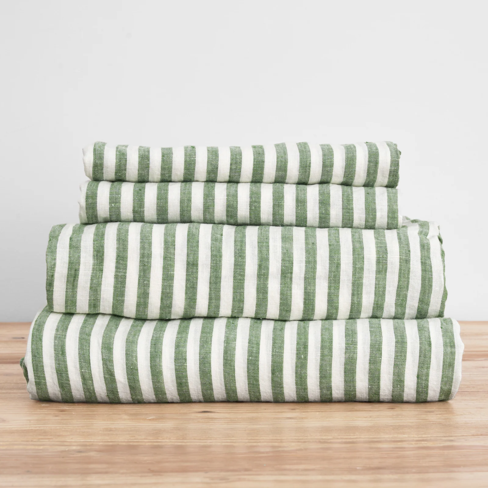 French Flax Linen Sheet Set in Ivy Stripe