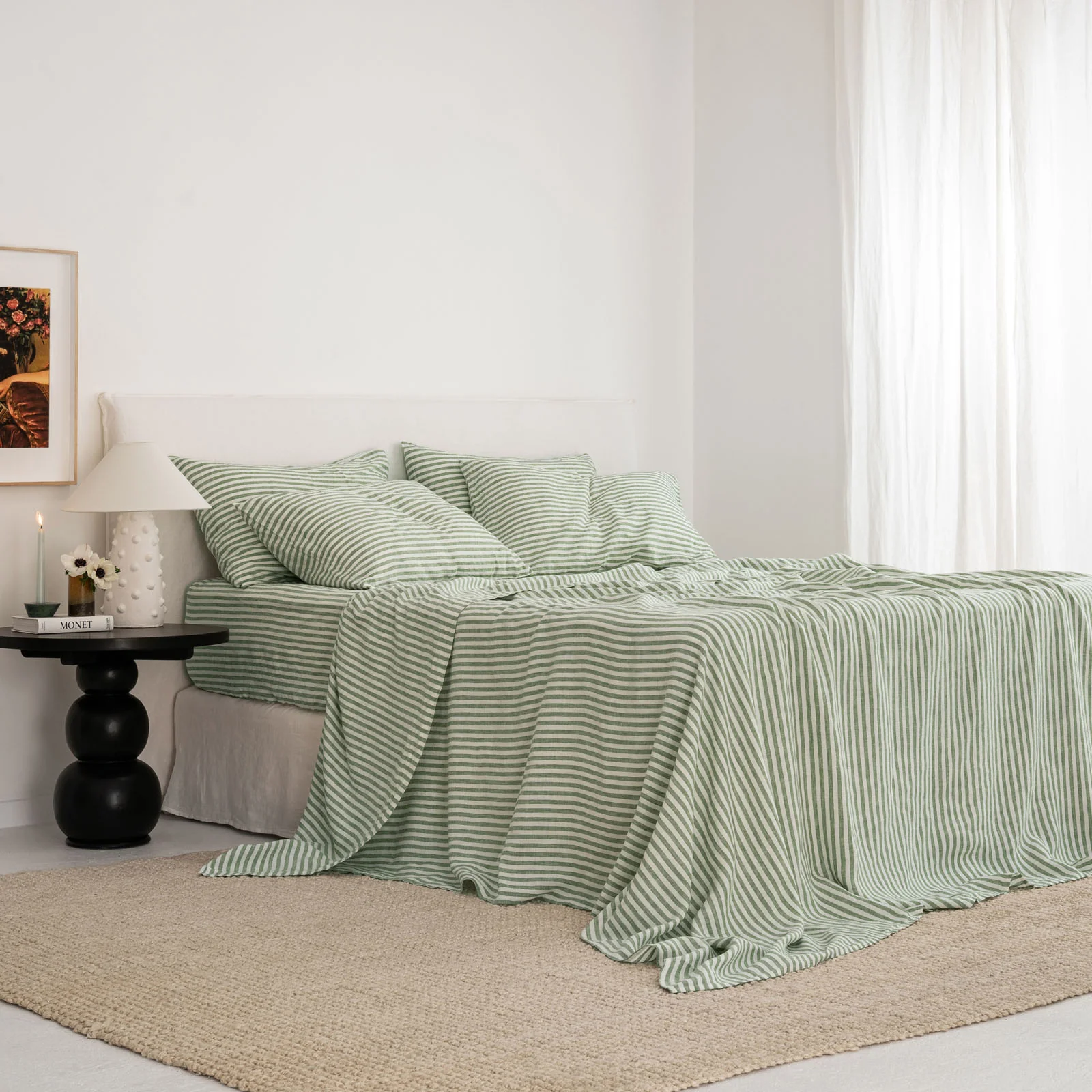 French Flax Linen Sheet Set in Ivy Stripe - Image 2