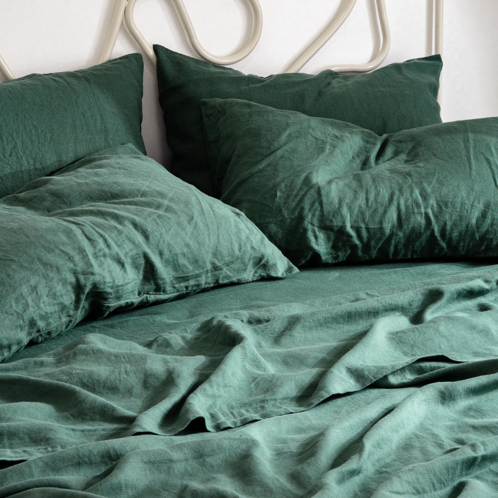 French Flax Linen Sheet Set in Jade - Image 4