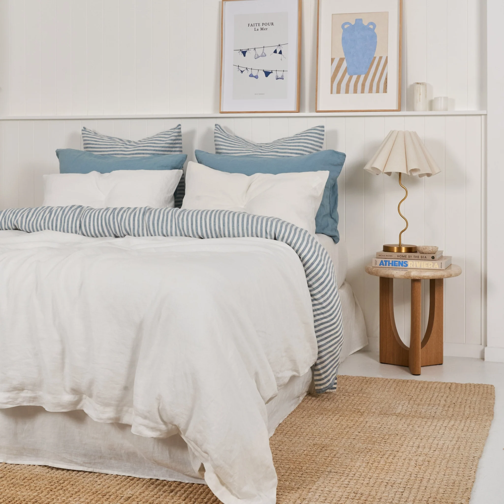 French Flax Linen Sheet Set in Marine Blue Stripe - Image 10