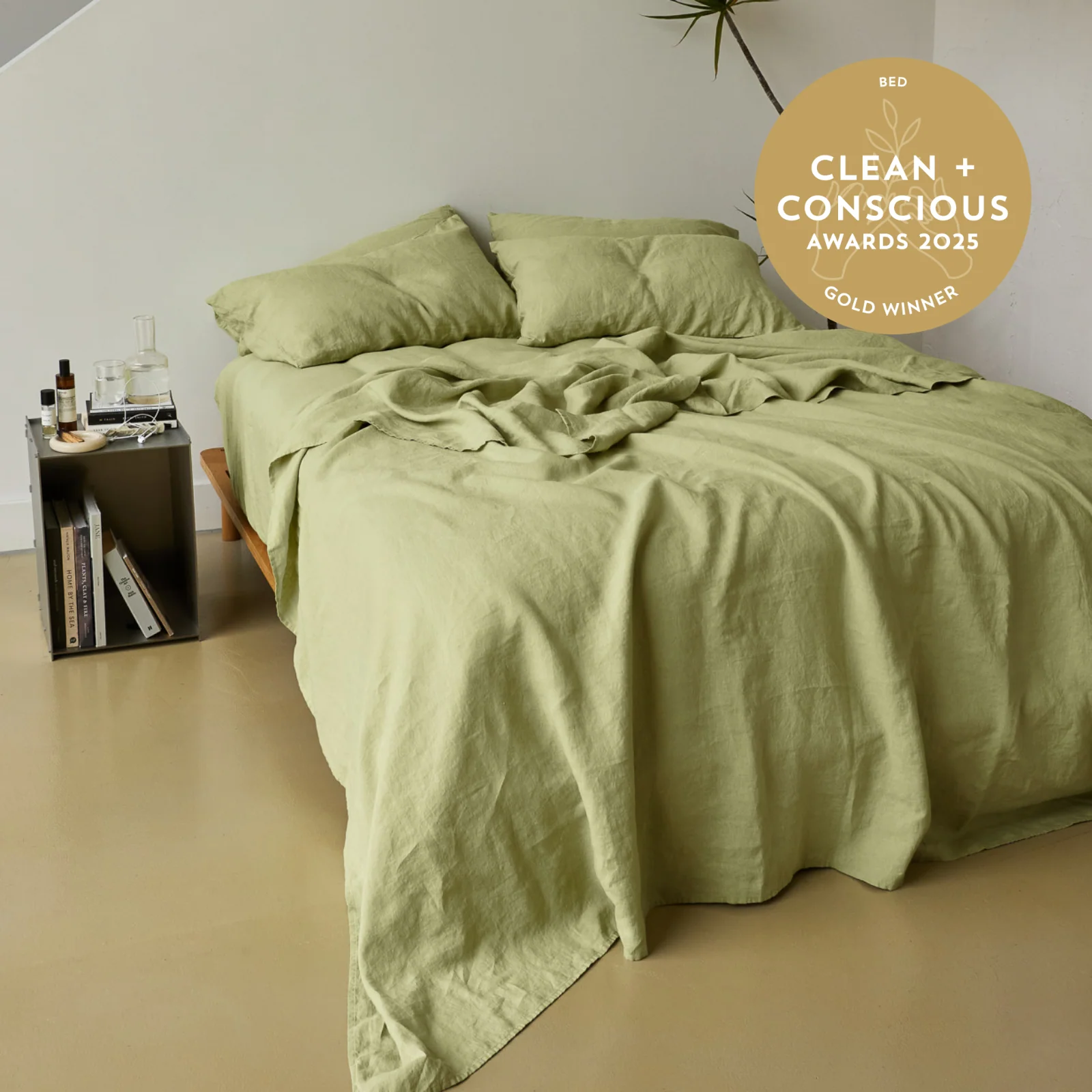 French Flax Linen Sheet Set in Matcha - Image 8