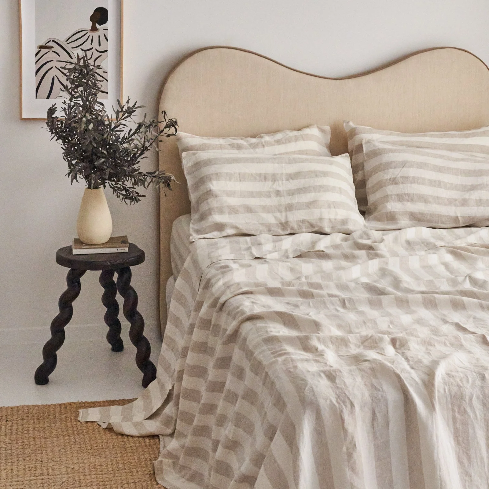 French Flax Linen Sheet Set in Natural Thick Stripe - Image 6
