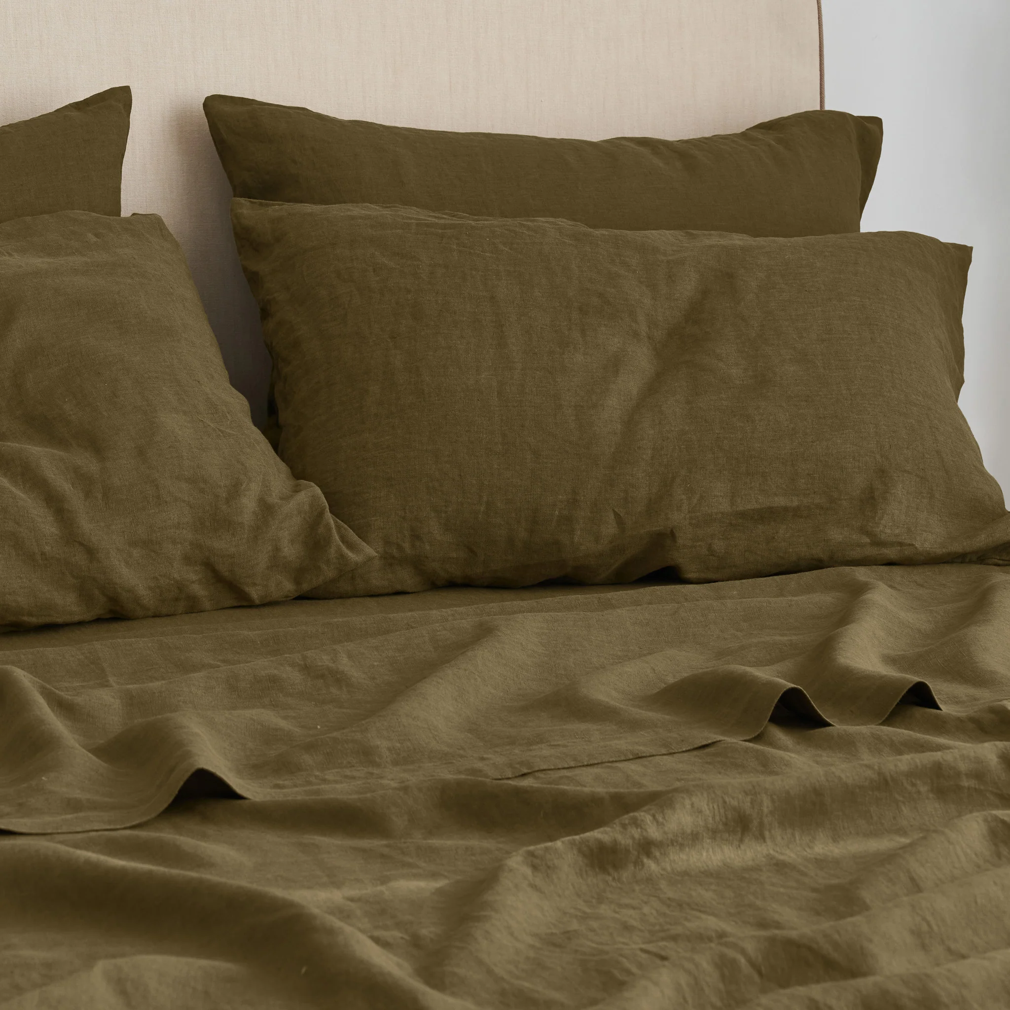 French Flax Linen Sheet Set in Olive - Image 11