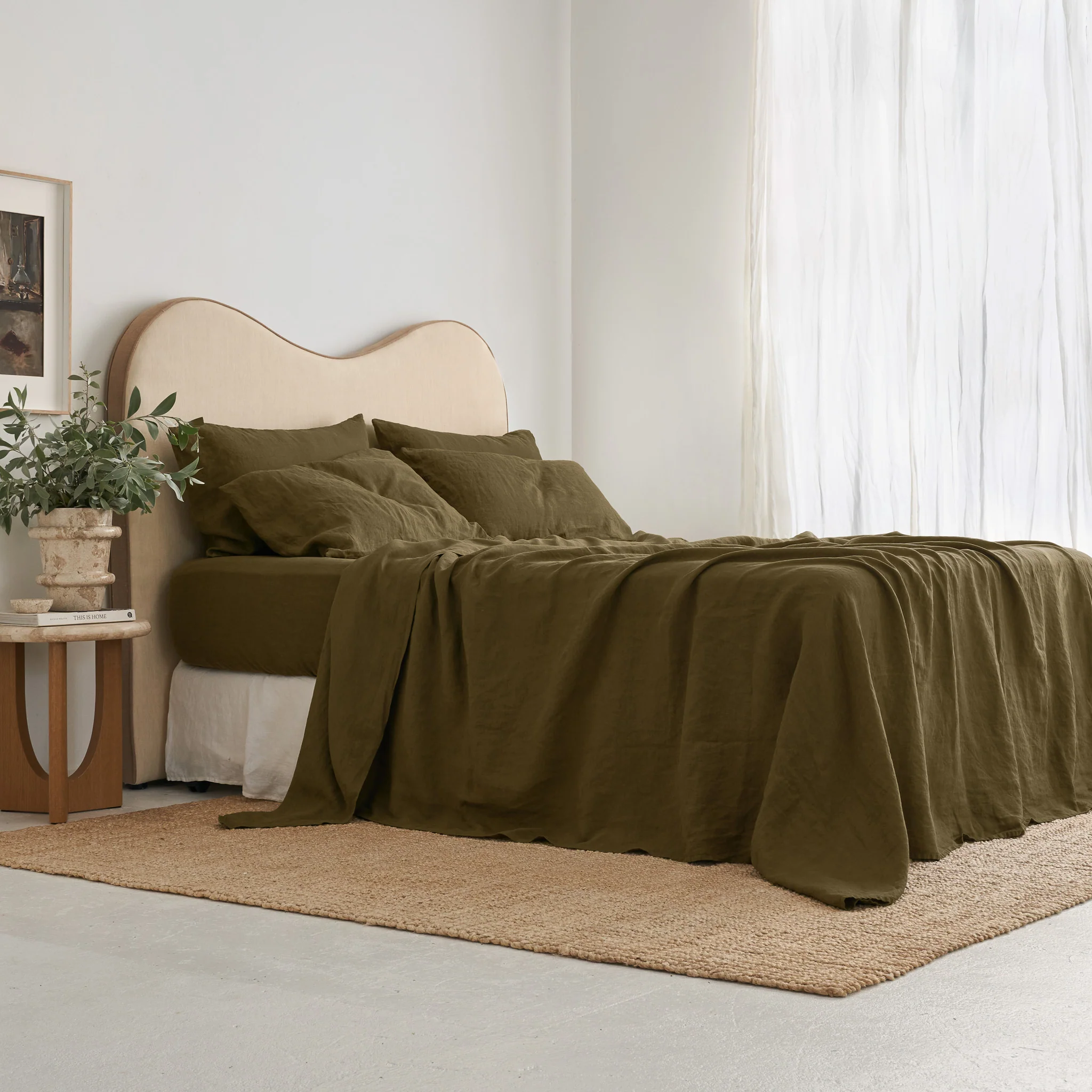 French Flax Linen Sheet Set in Olive - Image 2