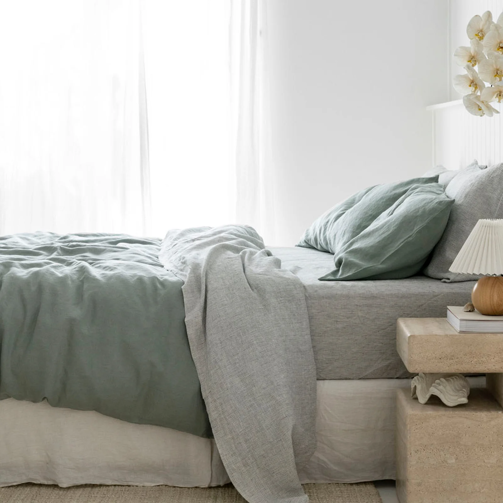 French Flax Linen Sheet Set in Pinstripe - Image 12