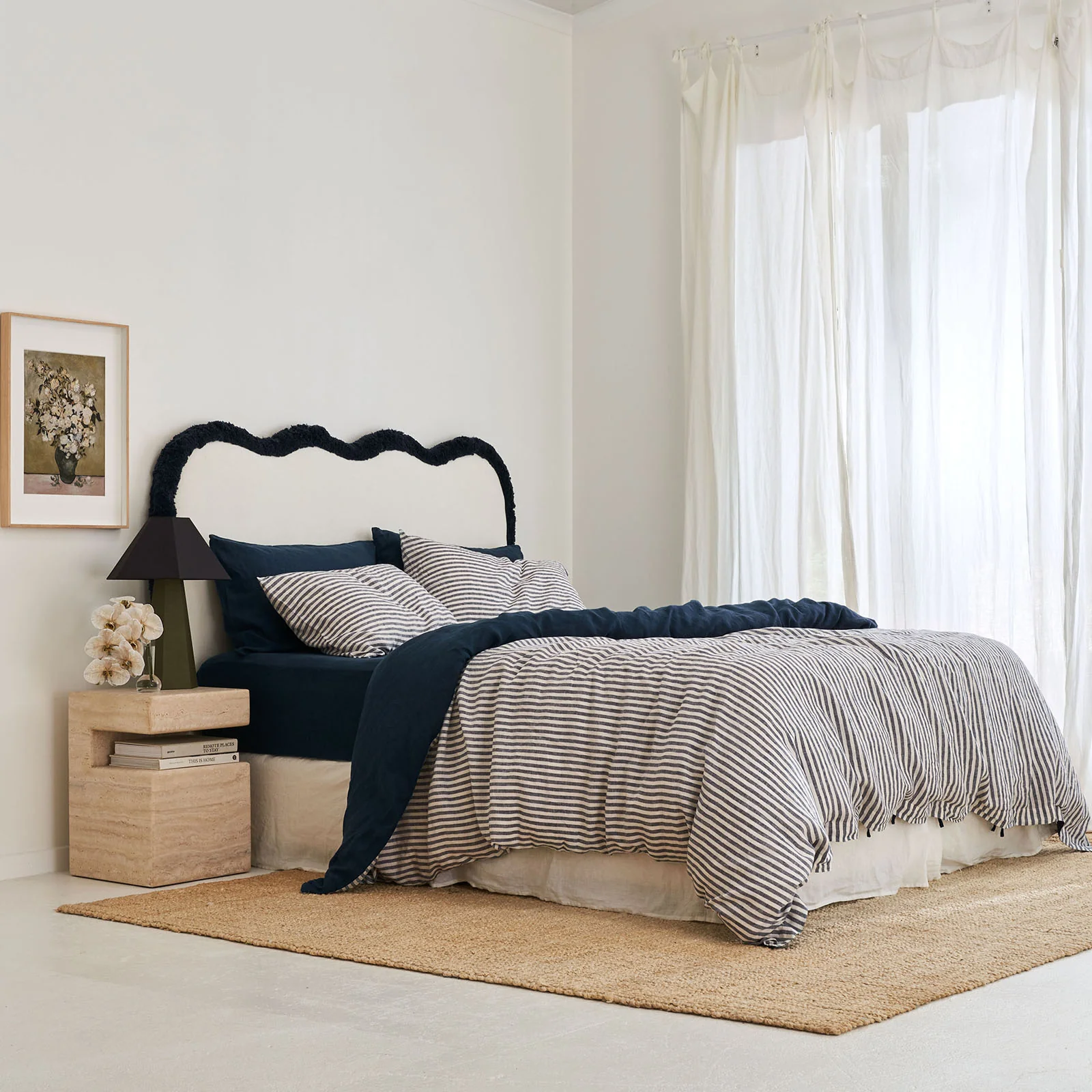French Flax Linen Pillowcase Set in Indigo Stripe - Image 4