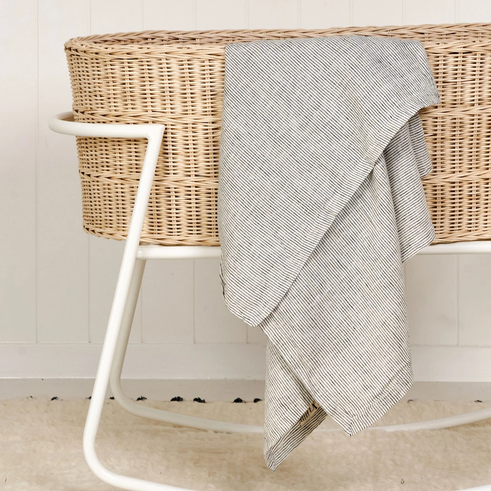 French Flax Linen Swaddle in Pinstripe - Image 2