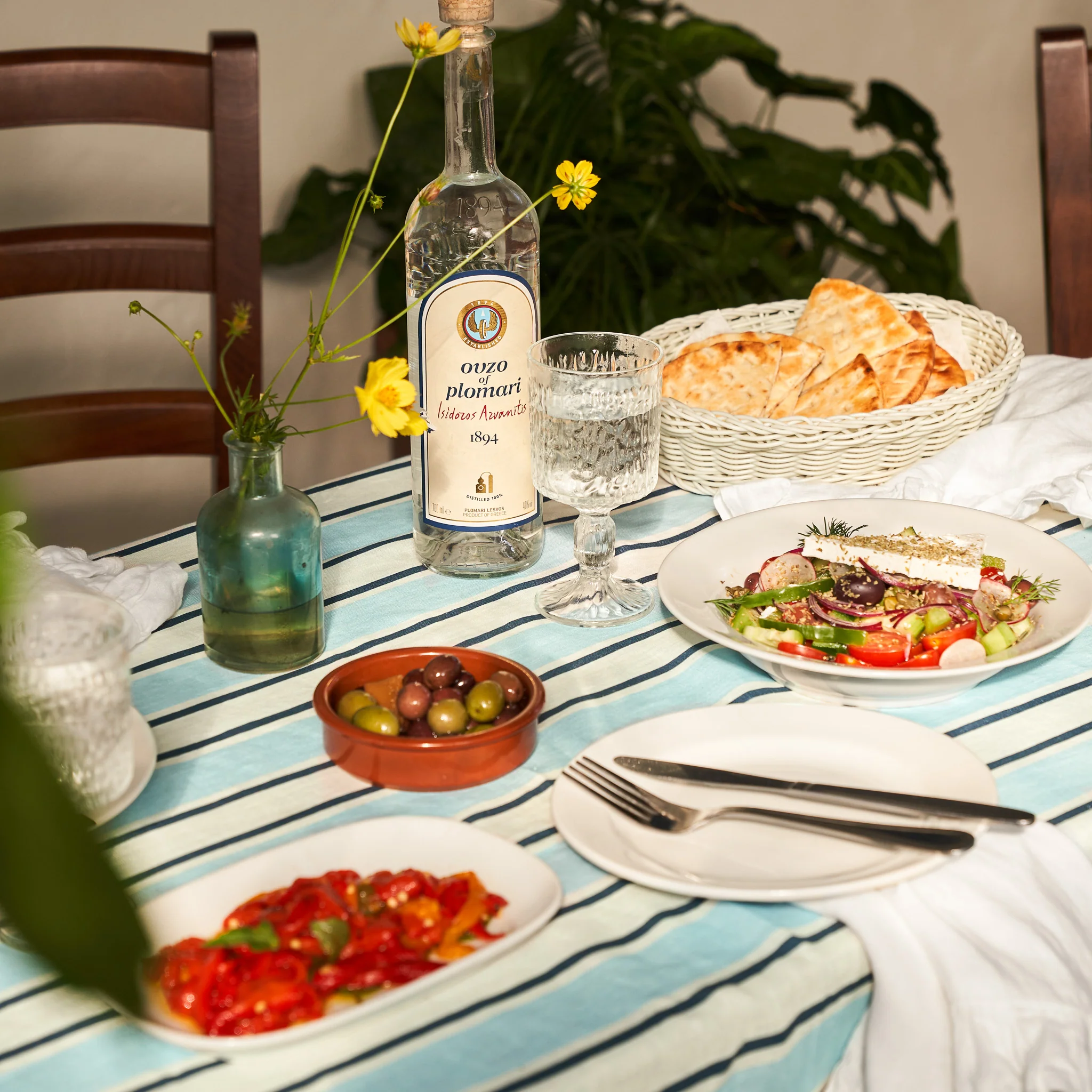 French Flax Linen Table Cloth in Blue Stripe - Image 2