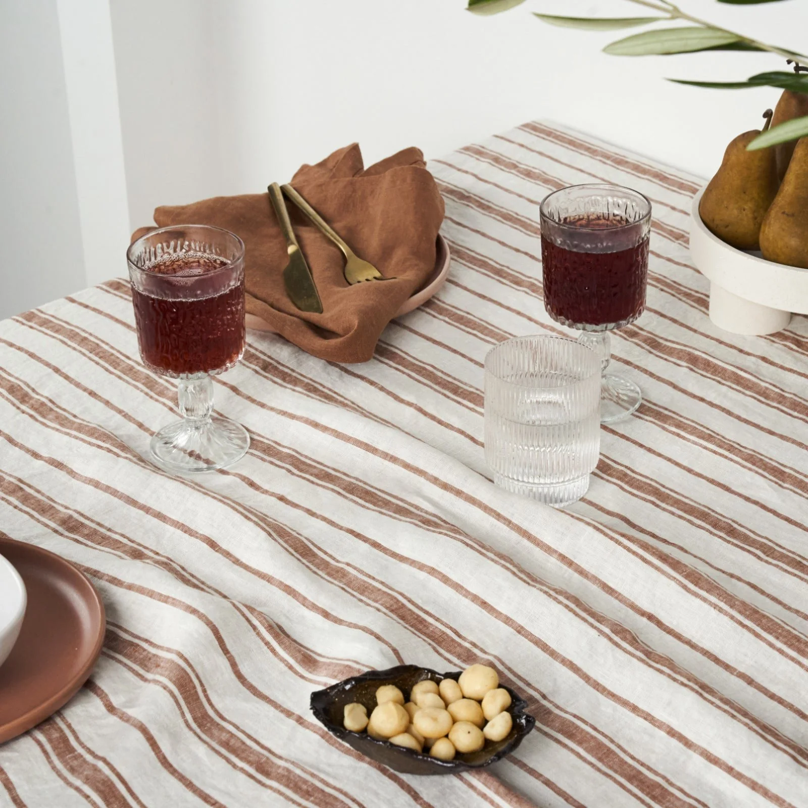 French Flax Linen Table Cloth in Hazelnut Stripe - Image 7
